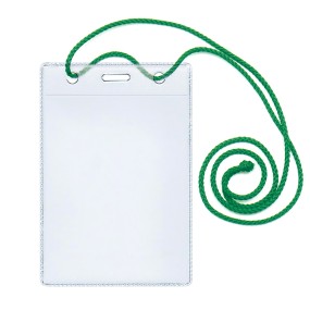 Комплект 10 шт: Бейджи вертик. на зелёном шнуре